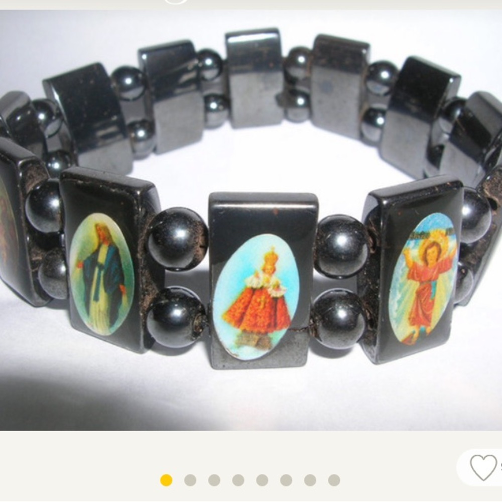 Wood Bead Catholic Saint Rosary Bracelet Burgundy